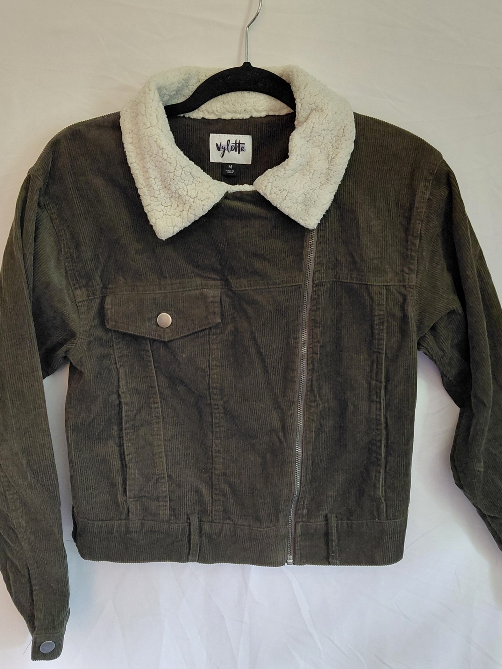 Violette Women's Olive Corduroy Jacket with Sherpa Collar #2267